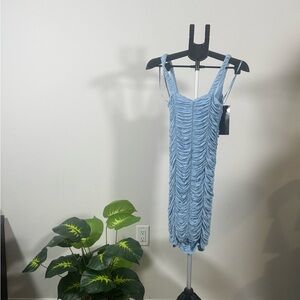 Square Neck Ruched Mini Dress – Powder Blue (Size M)